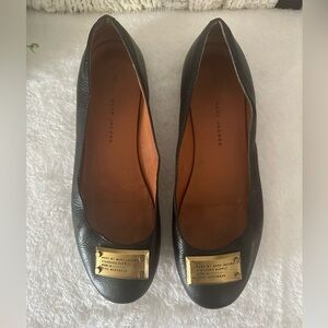 Marc By Marc Jacobs Black Leather Flats with Gold Accents
